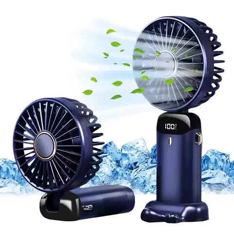 USB Handheld Mini Fan Foldable Portable Neck Hanging Fans 5 Speed USB Rechargeable Fan with Phone Stand and Display Screen