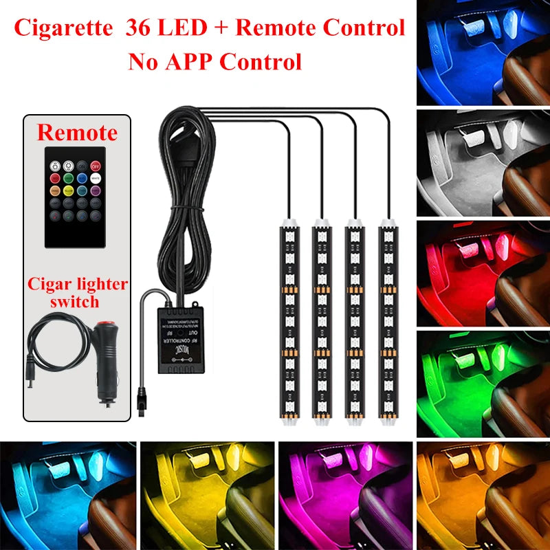 Car LED RGB Atmosphere Strip Light Remote Voice Control Interior Styling Decorative RGB LED Dynamic Ambient Strip Light 12V