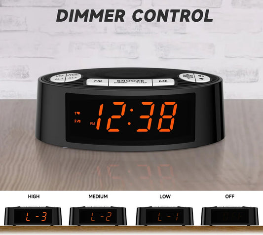 Digital ITOMA AM FM Alarm Clock Radio With Dual Alarm, Sleep Timer & Snooze Functions, Orange LED Display, 4-Level Dimming Option 3301