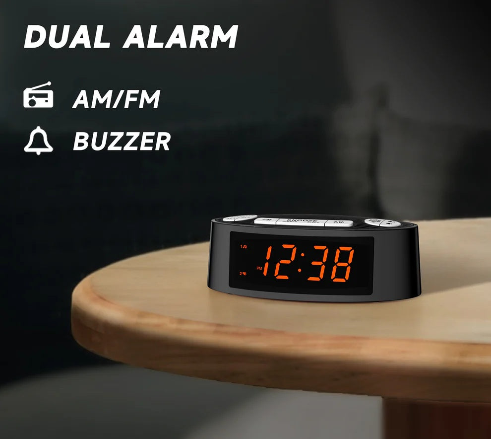 Digital ITOMA AM FM Alarm Clock Radio With Dual Alarm, Sleep Timer & Snooze Functions, Orange LED Display, 4-Level Dimming Option 3301