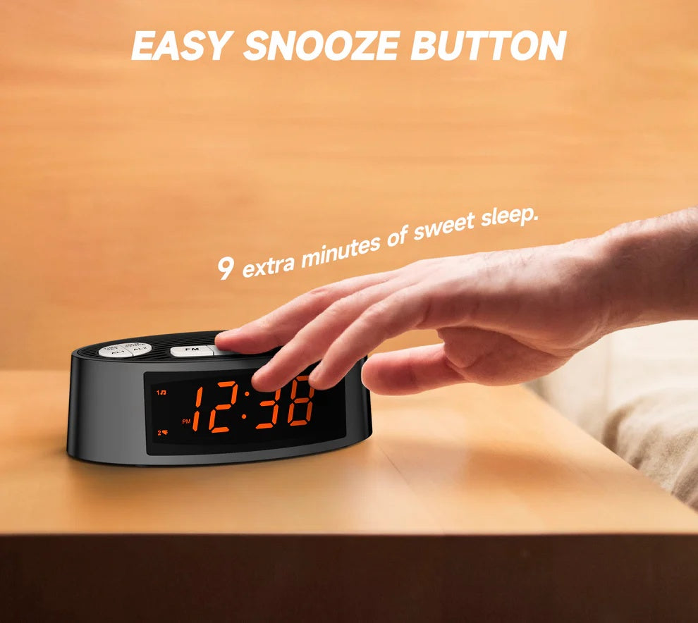 Digital ITOMA AM FM Alarm Clock Radio With Dual Alarm, Sleep Timer & Snooze Functions, Orange LED Display, 4-Level Dimming Option 3301